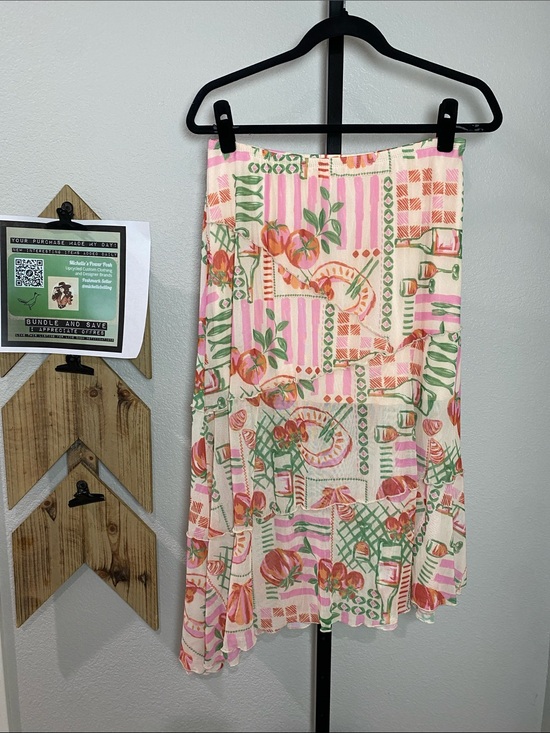 See You Monday Dresses & Skirts - See You Monday Pink, Green & Cream Asymmetrical Midi Skirt 14-20” waist